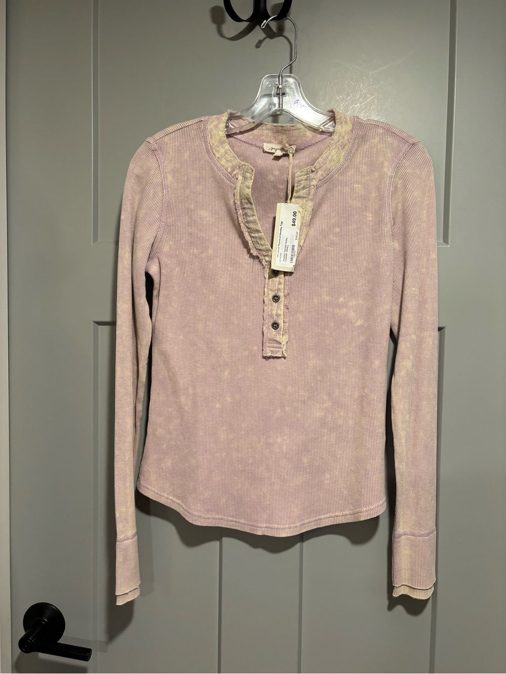 Mystree Mauve Tie-Dye Waffle Henley Long Sleeve Top